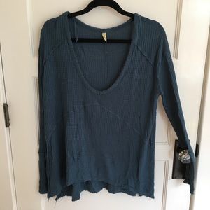 Free People Drapey Teal Blue Thermal Tunic